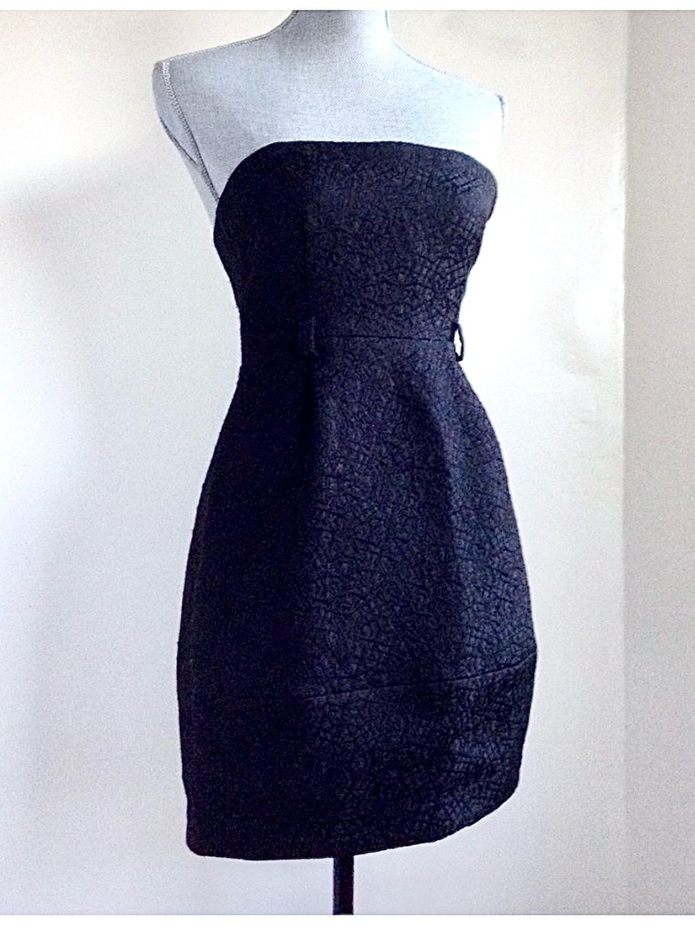 Theory Maryanna Puzzle Strapless Black Jacquard Brocade Textured GeBubble Dress